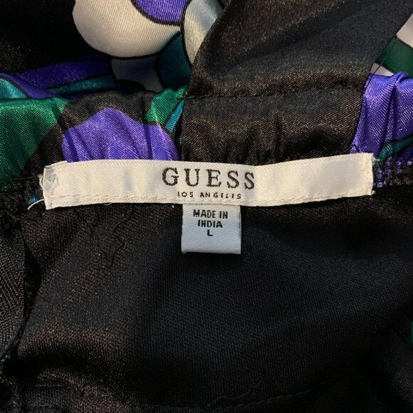 NWT Guess Abstract Print Black Bow Front Dress L - Picture 9 of 9
